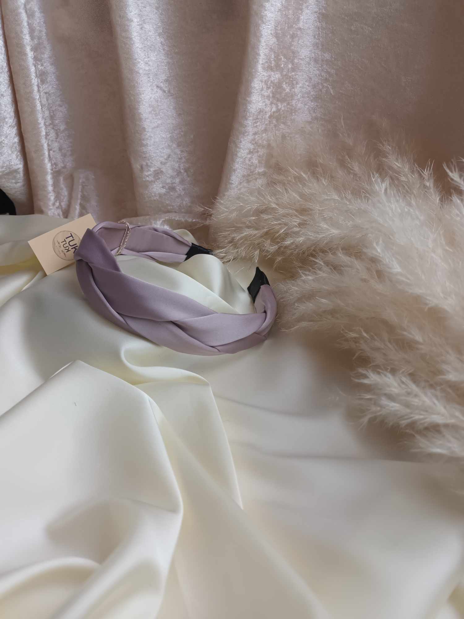 PLATUS PINTAS ŠILKO PLAUKŲ LANKELIS pagrindas 3cm pločio, pelenų rožė