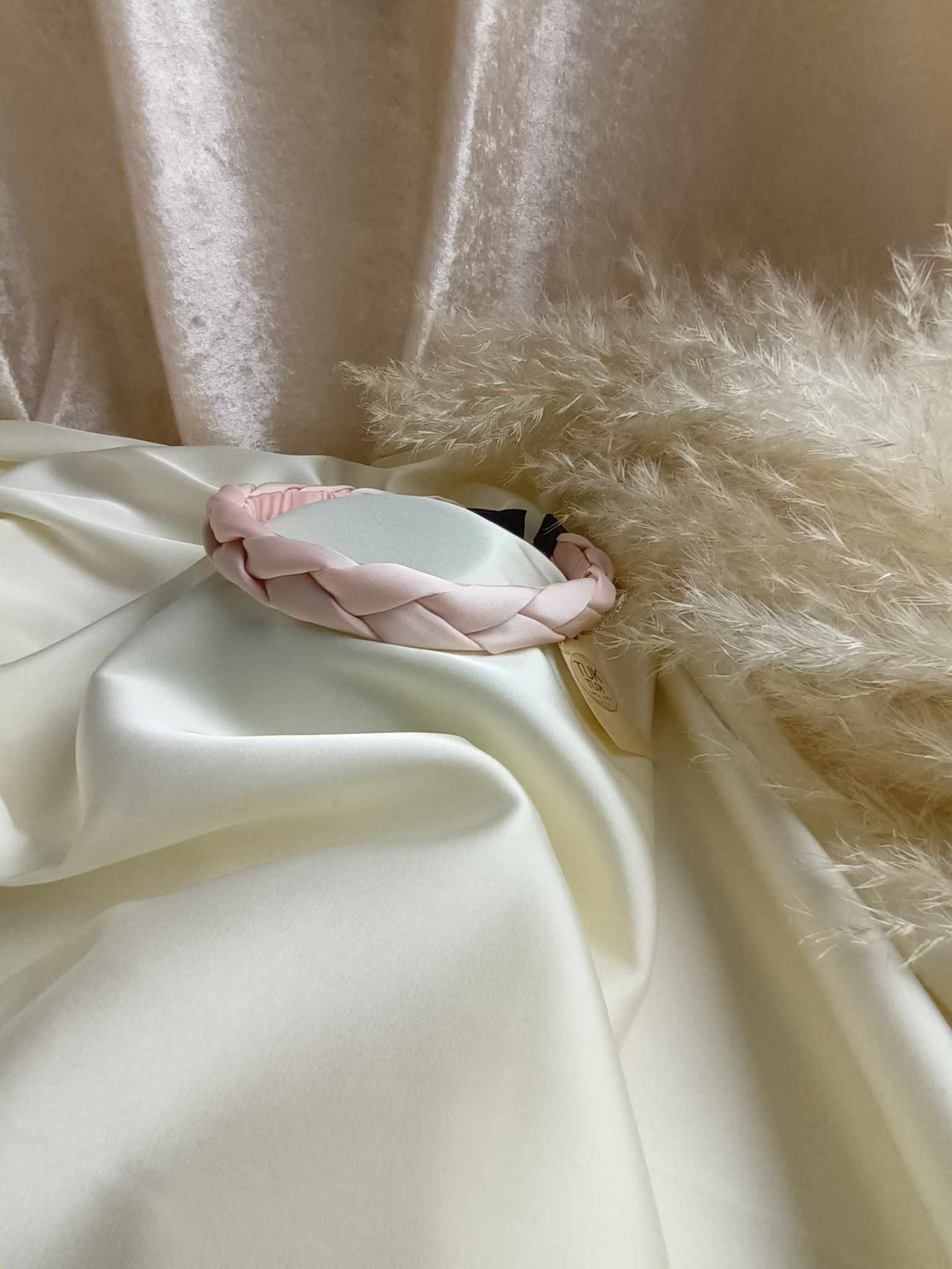SIAURAS PINTAS ŠILKO PLAUKŲ LANKELIS šviesi rožinė