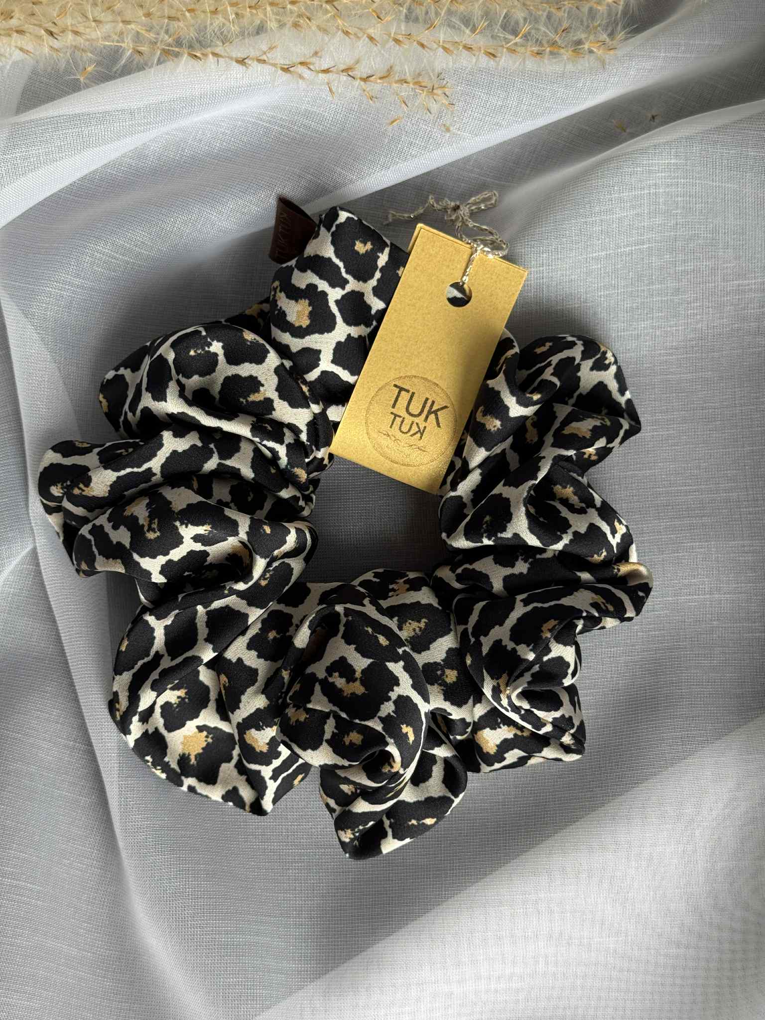 XL Šilkinė plaukų gumytė didelė leopardinė