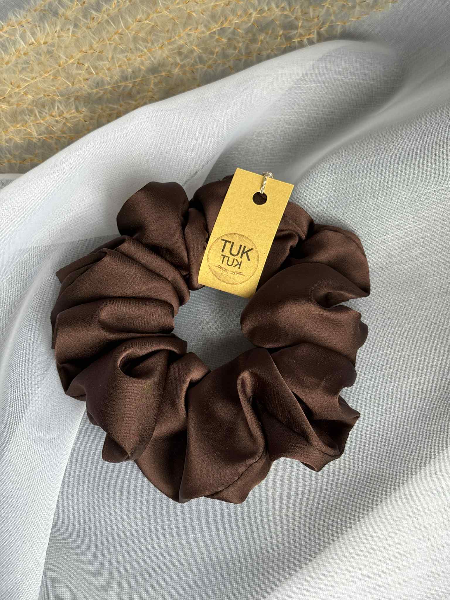 XL ŠILKINĖ PLAUKŲ GUMYTĖ šokoladinė